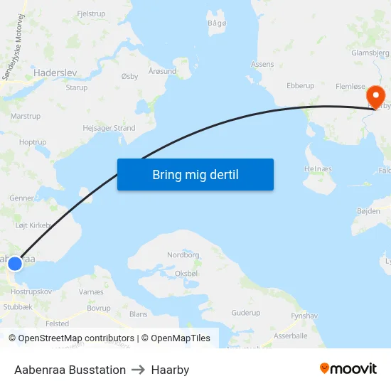 Aabenraa Busstation to Haarby map