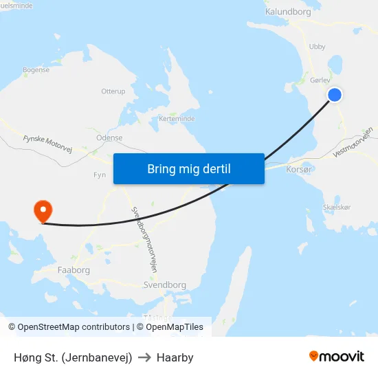 Høng St. (Jernbanevej) to Haarby map