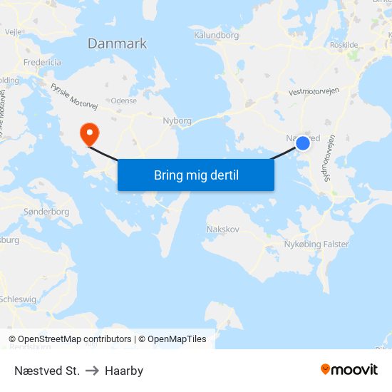 Næstved St. to Haarby map