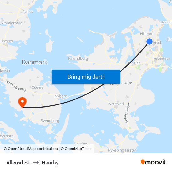 Allerød St. to Haarby map