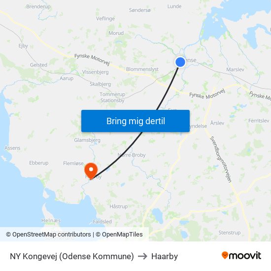 NY Kongevej (Odense Kommune) to Haarby map