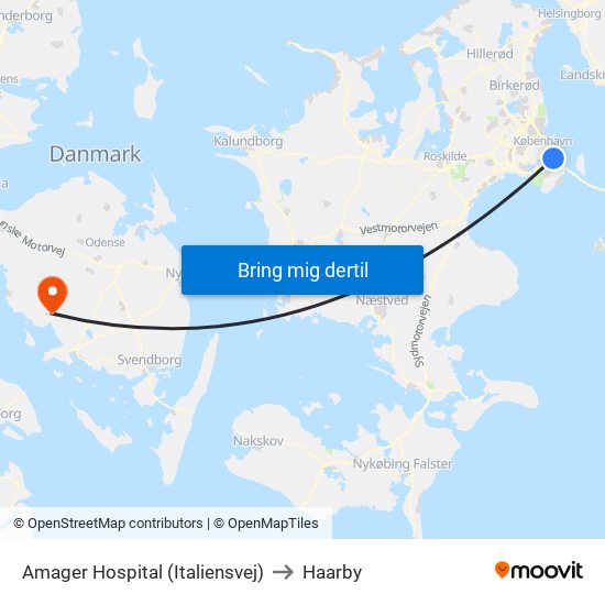 Amager Hospital (Italiensvej) to Haarby map