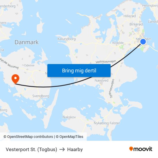 Vesterport St. (Togbus) to Haarby map