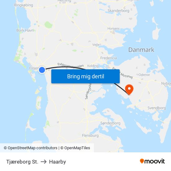Tjæreborg St. to Haarby map