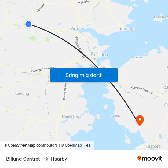 Billund Centret to Haarby map