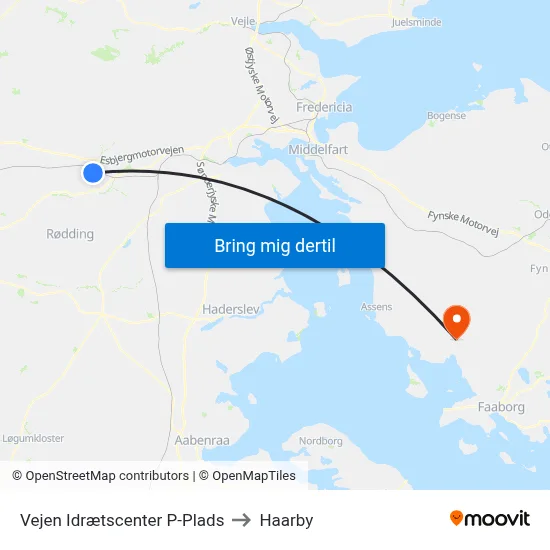 Vejen Idrætscenter P-Plads to Haarby map
