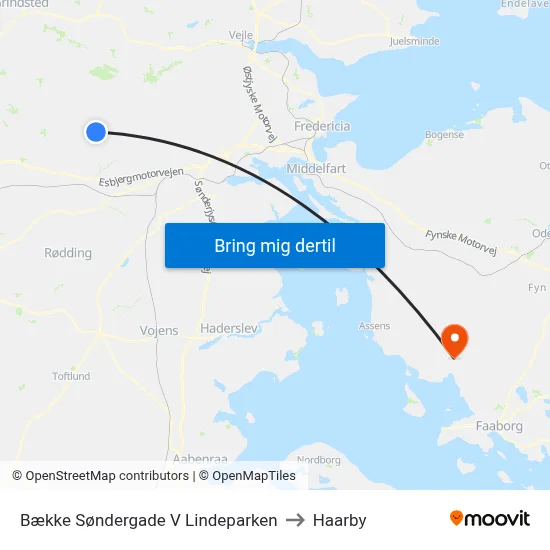 Bække Søndergade V Lindeparken to Haarby map