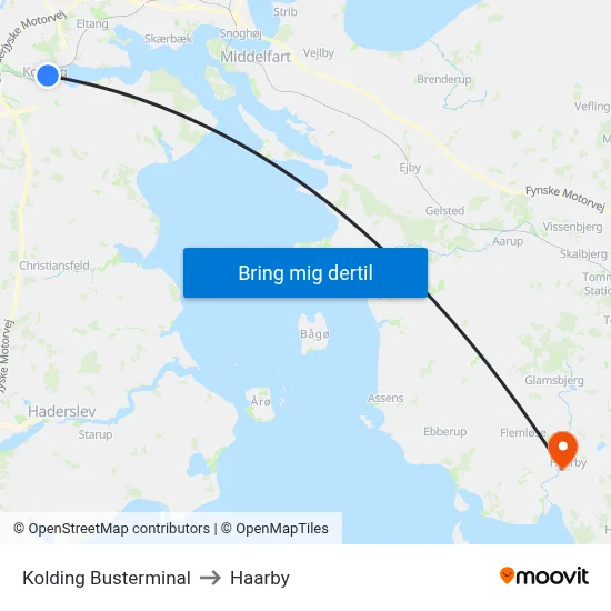Kolding Busterminal to Haarby map