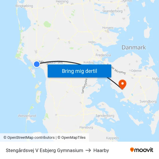 Stengårdsvej V Esbjerg Gymnasium to Haarby map