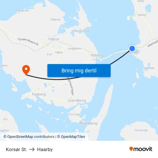 Korsør St. to Haarby map