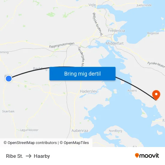 Ribe St. to Haarby map