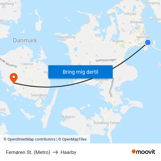 Femøren St. (Metro) to Haarby map