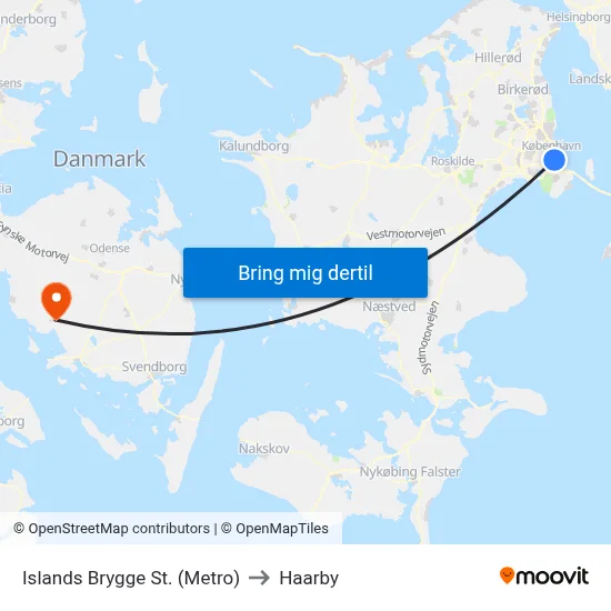 Islands Brygge St. (Metro) to Haarby map
