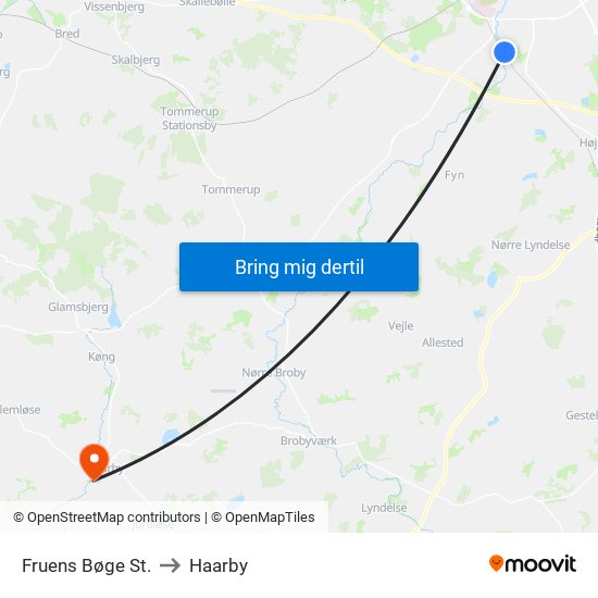 Fruens Bøge St. to Haarby map
