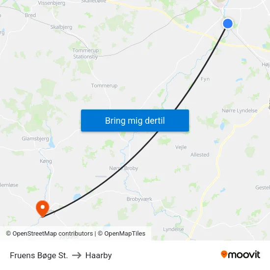 Fruens Bøge St. to Haarby map