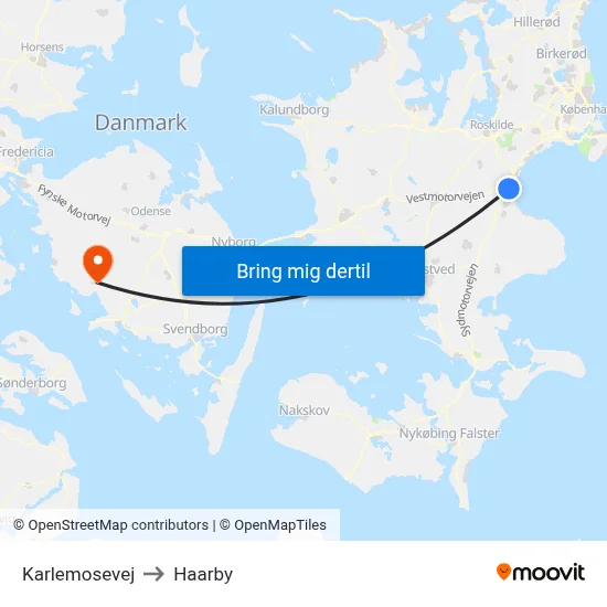 Karlemosevej to Haarby map