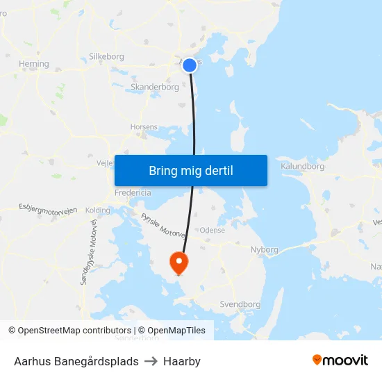Aarhus Banegårdsplads to Haarby map