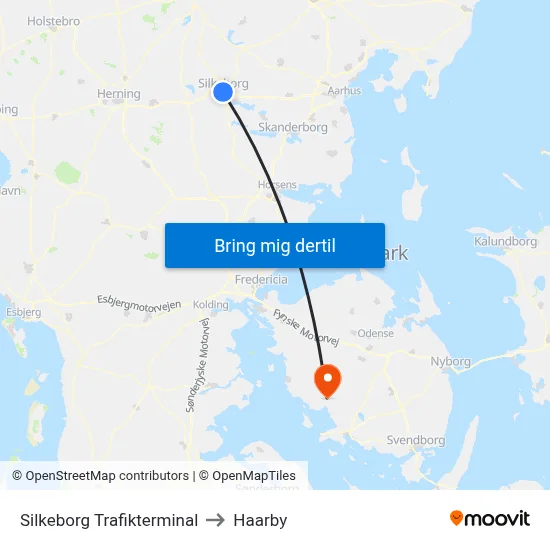 Silkeborg Trafikterminal to Haarby map