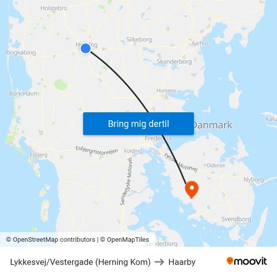 Lykkesvej/Vestergade (Herning Kom) to Haarby map