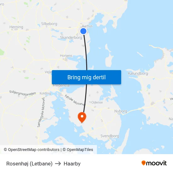 Rosenhøj (Letbane) to Haarby map