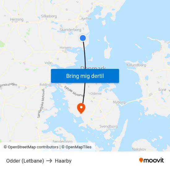 Odder (Letbane) to Haarby map