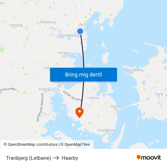 Tranbjerg (Letbane) to Haarby map