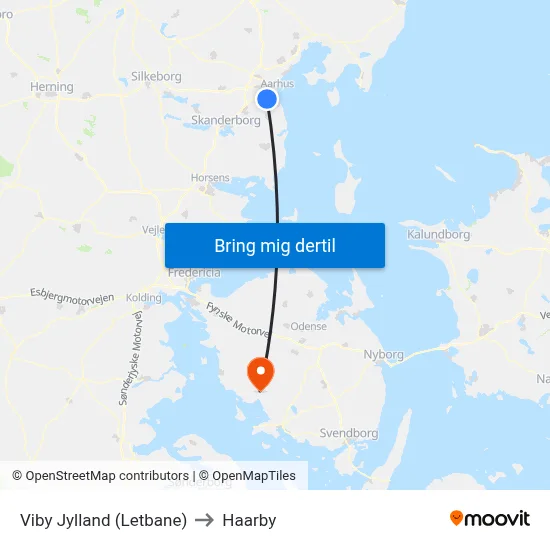 Viby Jylland (Letbane) to Haarby map