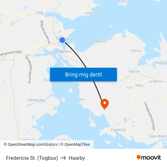 Fredericia St. (Togbus) to Haarby map