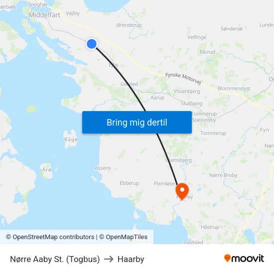 Nørre Aaby St. (Togbus) to Haarby map