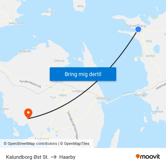 Kalundborg Øst St. to Haarby map