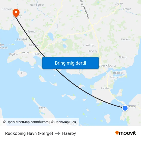 Rudkøbing Havn (Færge) to Haarby map