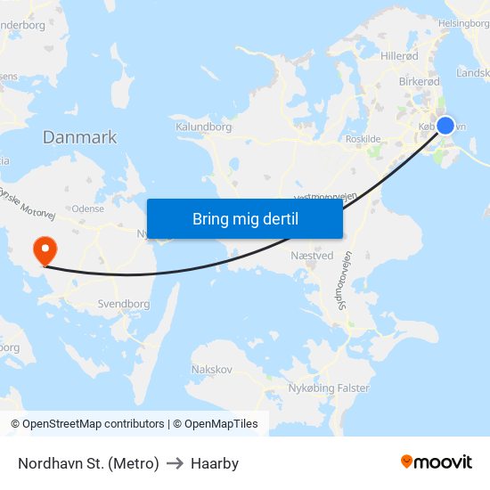 Nordhavn St. (Metro) to Haarby map