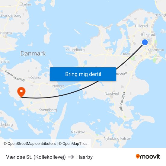 Værløse St. (Kollekollevej) to Haarby map