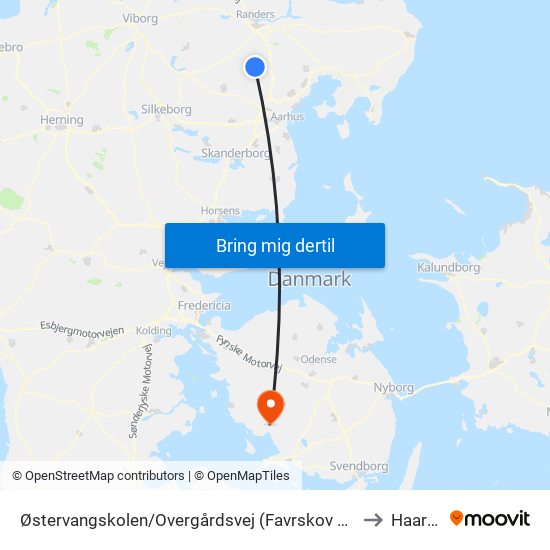 Østervangskolen/Overgårdsvej (Favrskov Kom) to Haarby map