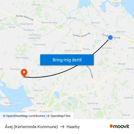 Åvej (Kerteminde Kommune) to Haarby map