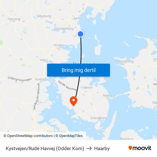 Kystvejen/Rude Havvej (Odder Kom) to Haarby map