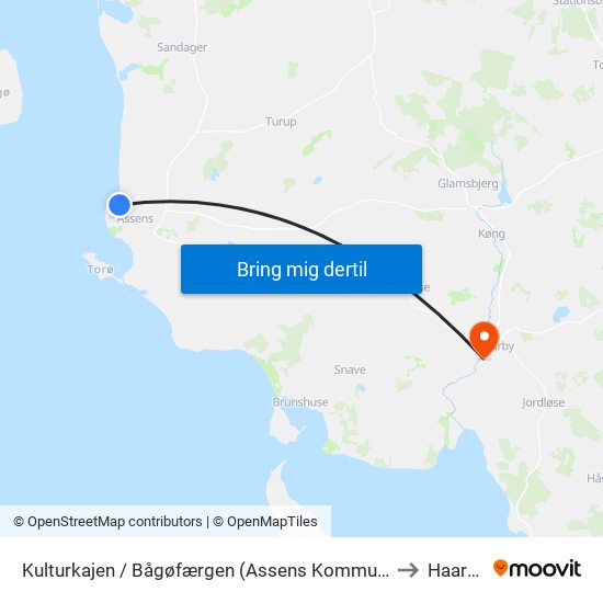 Kulturkajen / Bågøfærgen (Assens Kommune) to Haarby map
