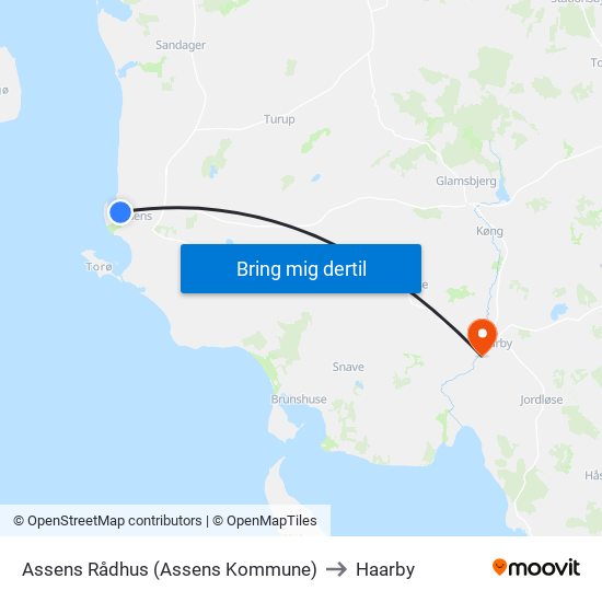 Assens Rådhus (Assens Kommune) to Haarby map