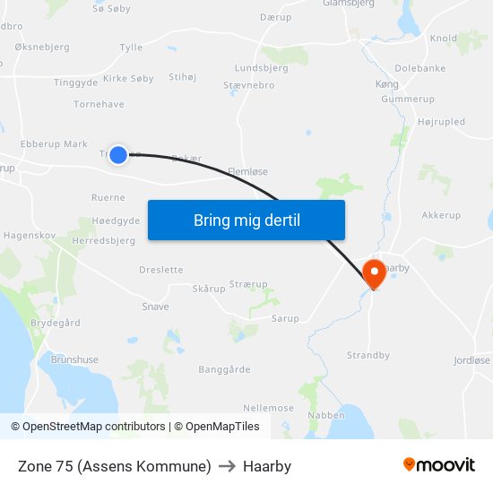 Zone 75 (Assens Kommune) to Haarby map