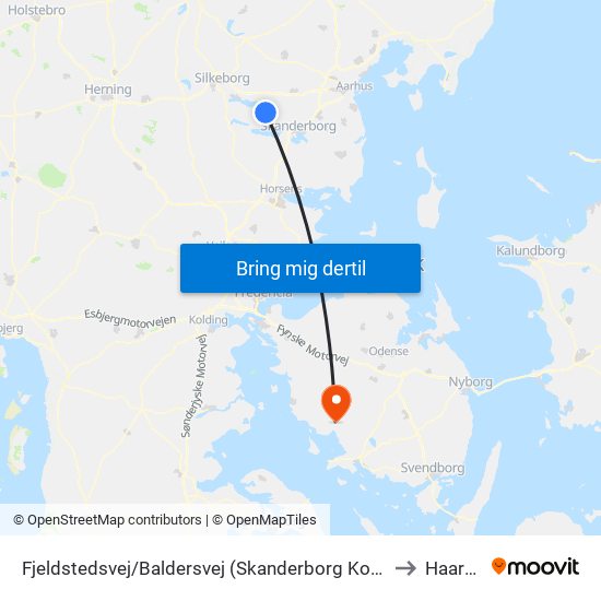 Fjeldstedsvej/Baldersvej (Skanderborg Kom) to Haarby map