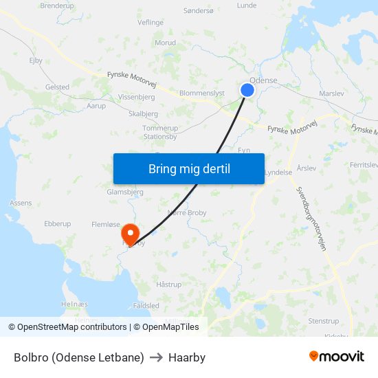 Bolbro (Odense Letbane) to Haarby map