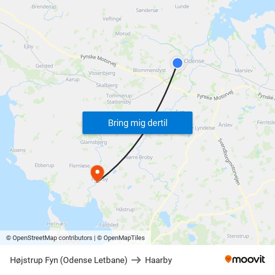 Højstrup Fyn (Odense Letbane) to Haarby map