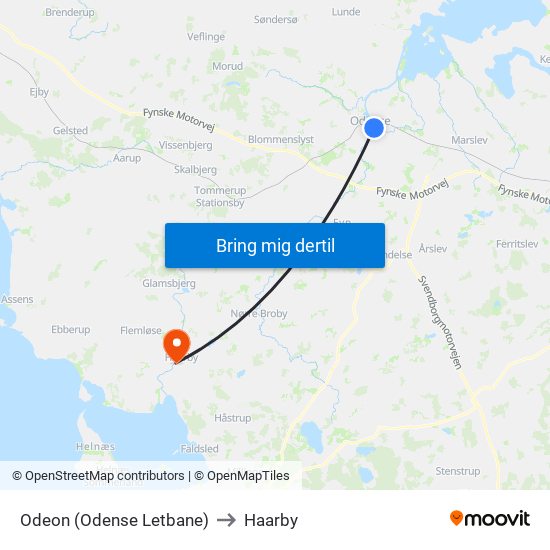 Odeon (Odense Letbane) to Haarby map