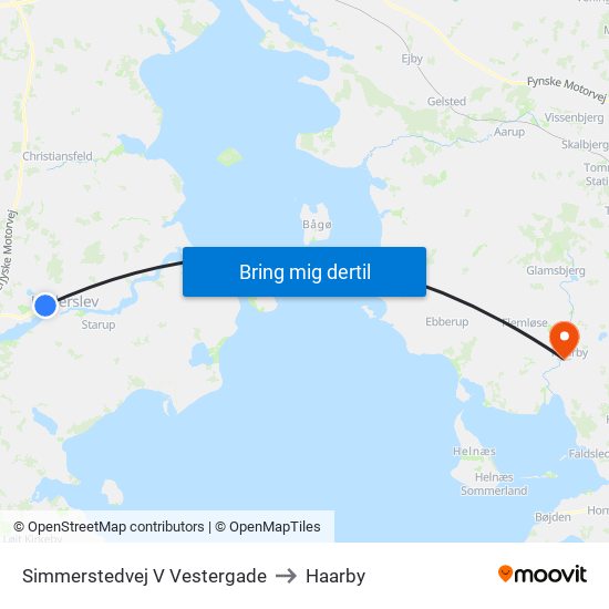 Simmerstedvej V Vestergade to Haarby map