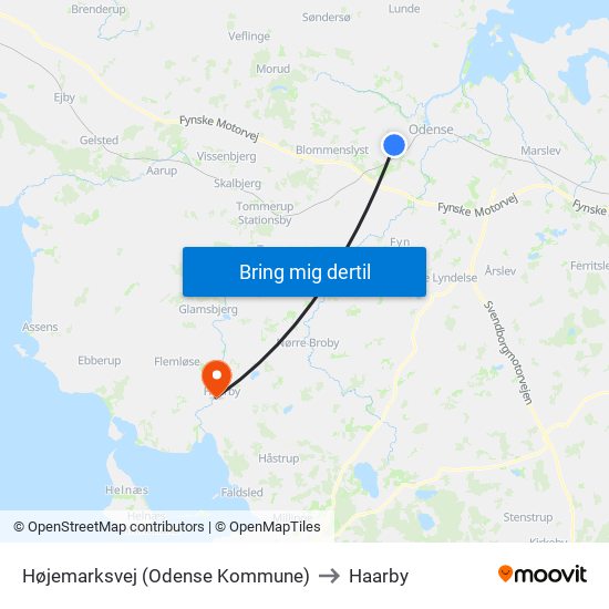 Højemarksvej (Odense Kommune) to Haarby map