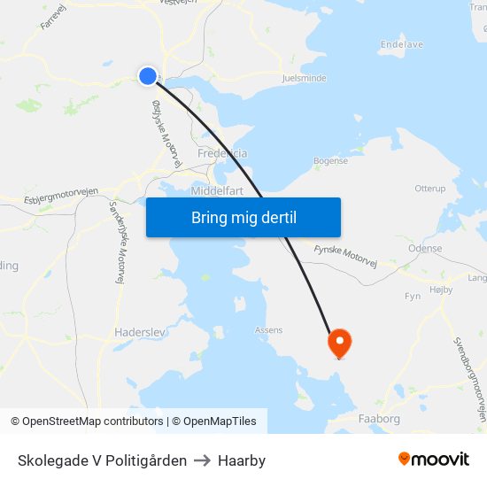 Skolegade V Politigården to Haarby map