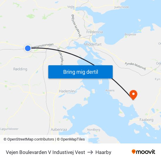 Vejen Boulevarden V Industivej Vest to Haarby map