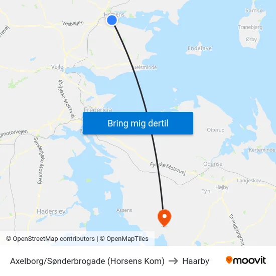 Axelborg/Sønderbrogade (Horsens Kom) to Haarby map