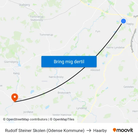 Rudolf Steiner Skolen (Odense Kommune) to Haarby map