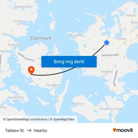 Tølløse St. to Haarby map